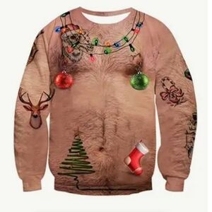 Men's L Festive Holiday "No Shirt" Nude Color Ugly Christmas Sweatshirt